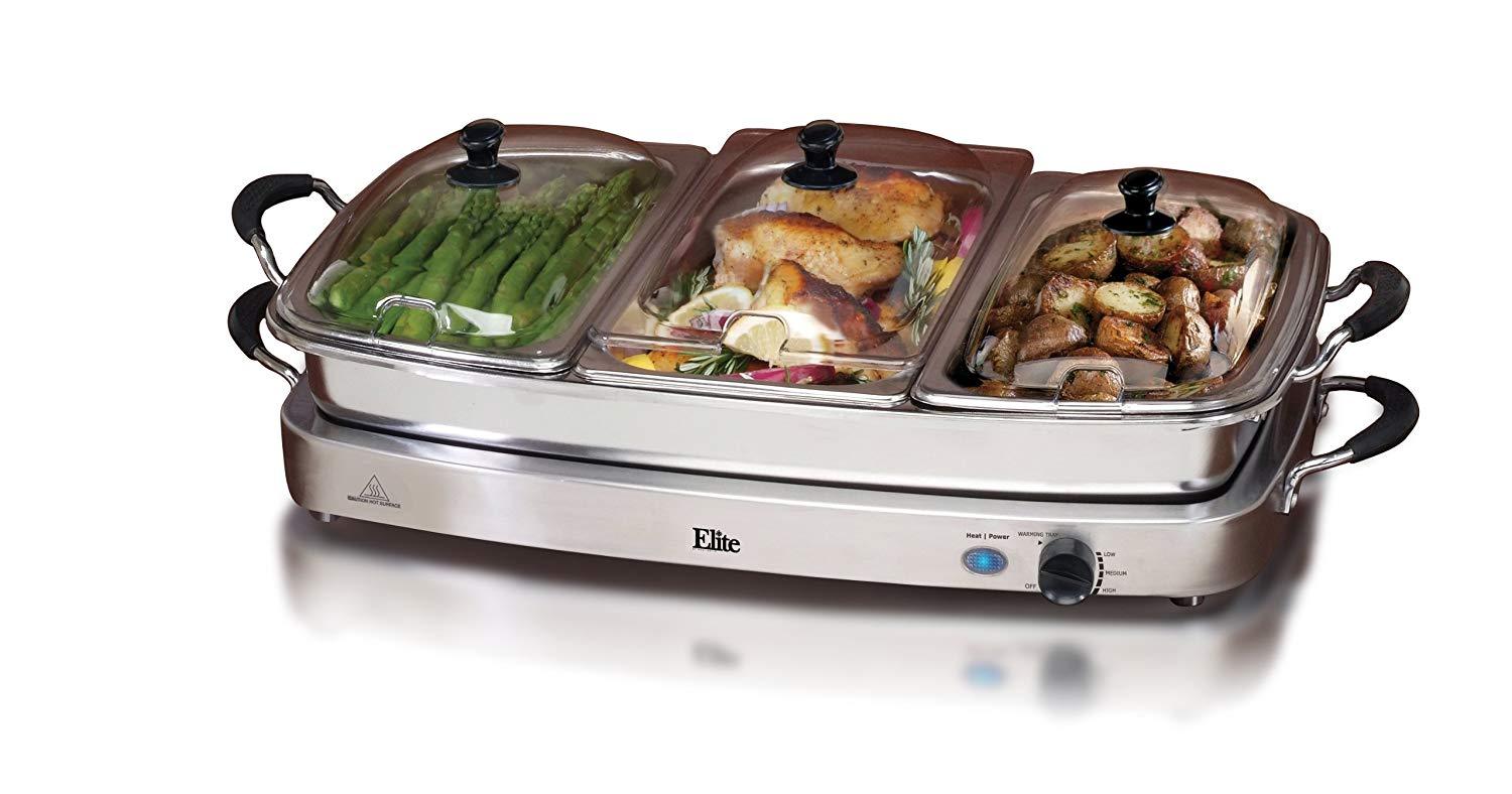 Servido buffet elite 3 bandejas sarten acero inoxidable 450w  mod ewm-9933